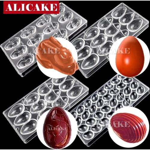 7 Styles Polycarbonate Chocolate Moulds Tray 3D Easter Eggs Rabbit Polycarbonate Chocolate Molds Forms For Baking Plastic Molds