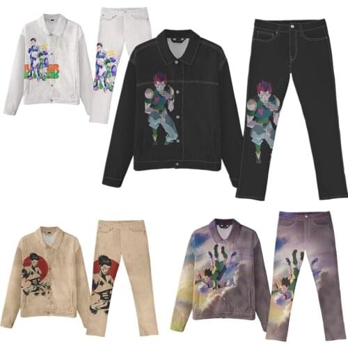 Anime HUNTER X HUNTER 3D Digital Printing Men and Women Straight Denim Trousers Denim Lapel Jacket Suit Fashion New Multicolor