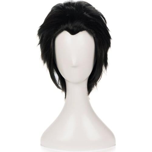 Anime YURI!!! on ICE Katsuki Yuuri Short Black Slicked Back Heat Resistant Cosplay Costume Wig + Wig Cap Halloween Prop Mens