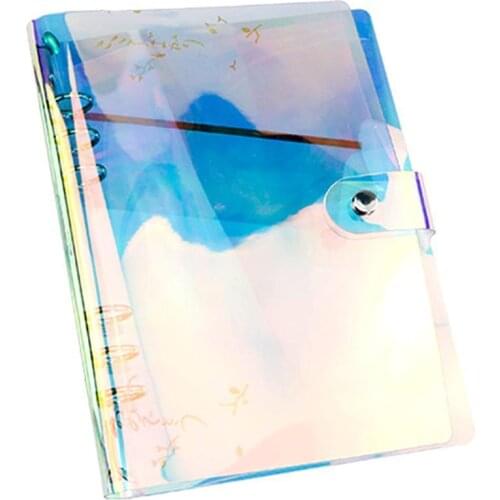 A5 A6 PVC Rainbow Transparent Notebook diary Book Planner Note Glitter leaf Loose Clip Cover Supplies Office X8D5