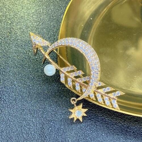 ANSHELI New Arrival AAA+Zircon Star and Moon Brooches for Women or Men