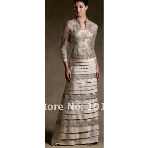 Custom-made appliques beading vestido de festa 2016 new design sexy free shipping long Mother of the Bride Dresses with jacket