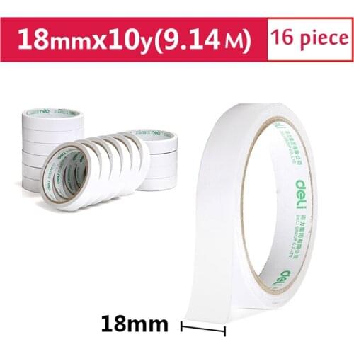 Deli High-viscosity Cotton Double-sided Tape 18mm*10y (9.1m/roll) 16 Rolls Office Supplies 30402