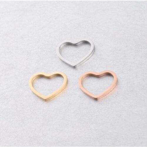 Fnixtar Hollow Heart Charms Mirror Polished Stainless Steel Love Heart Charm Pendants DIY Accessories 13*15mm 20Piece/lot
