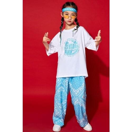 Kids Competitions Hip Hop Clothing Oversize Tshirt Stage wear Print Pants For Girls Boy Carnival Show Drum Dance Costume Clothes