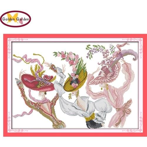 GG The Dance of Hat Counted or Stamped Cross Stitch 11CT14CT DIY Kits Needlework Embroidery Cartoon Cross Stitch Sets for Kids