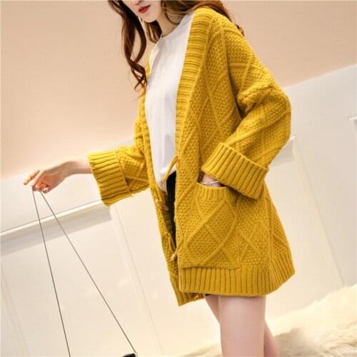 Lazy Wind Solid Color Knitted Cardigan Women 2021 New Spring Autumn Korean Fashion Loose Wild Long-Sleeved Sweater Coat Female