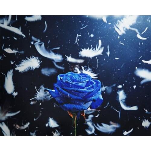 Feathers diamond painting blue rose rhinestone embroidery pictures mosaic sticker decor diamond tapestry posters wall papers