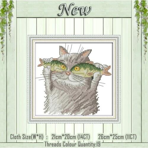 I love fish cat cartoon diy painting counted printed on canvas DMC 14CT 11CT Chinese Cross Stitch Needlework Sets Embroidery kit