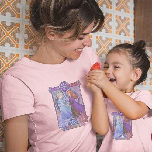 Kawaii Frozen Anna Elsa Printing Family Clothes Summer New Products Fashion Round Neck Short Sleeve Adult Unisex T-shirts Trend