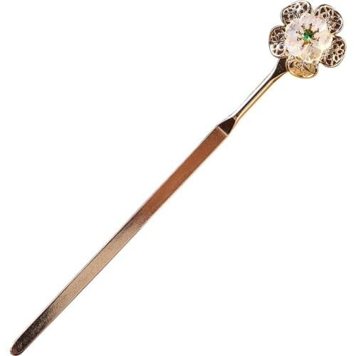 China vintage Natural jade bead white metal kimono hairpin court hanfu hair sticks accessories pan head tools