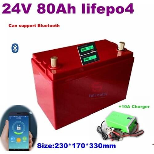24V 80AH Lifepo4 battery lithium with bluetooth BMS for inverter solar panel scooter backup power boat light +10A Charger