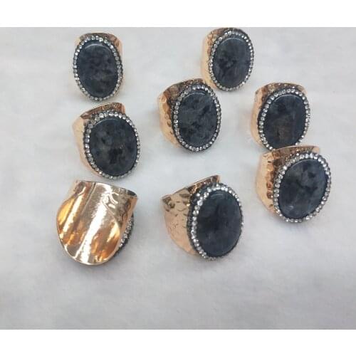 Multicolor Quartz Ring Stone Crystal Gold-color Adjustable Ring oval Irregular Crystal Finger Rings Women Trendy Jewelry