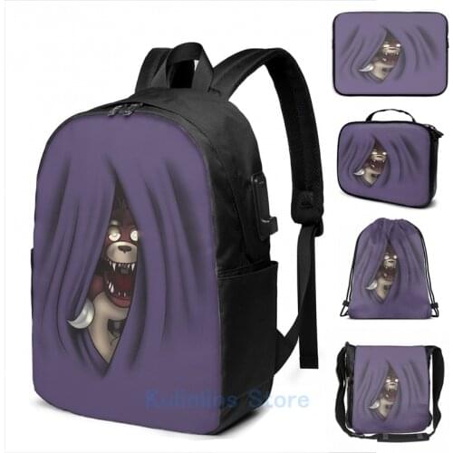 Funny Graphic print Peeking Foxy (without curtain stars) USB Charge Backpack men School bags Women bag Travel laptop bag