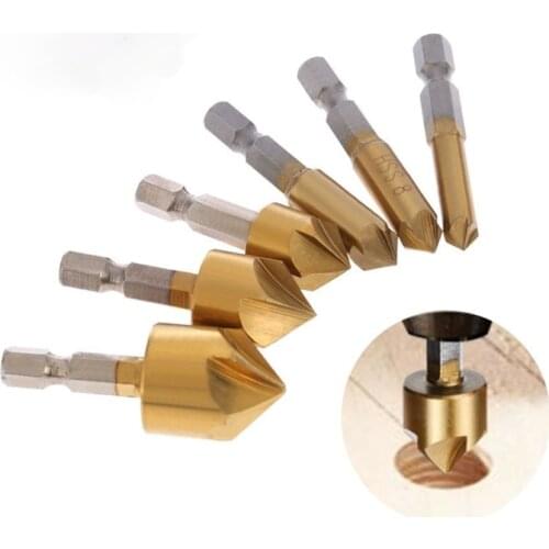 Hexagon shank titanium-plated five-edge chamfering machine 6-19mm deburring 90 degree chamfering cutter bit set