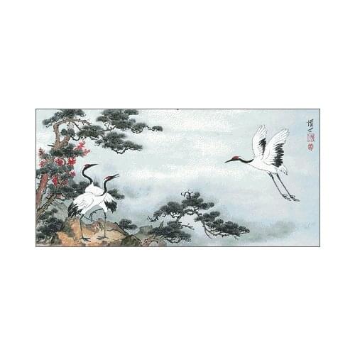 Cranes bird scene Clear Picture Top Quality Cross Stitch Kits 14CT Unprinted Sewing kit Embroidered Handmade Decor