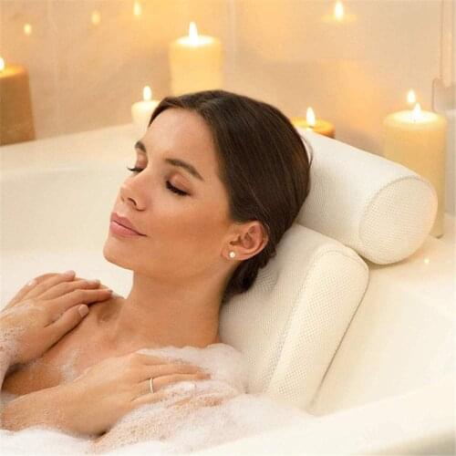 Spa Non-Slip Bath Pillow Cushioned Bath Tub Spa Pillow Bathtub Head Rest Pillow With Suction Cups For Neck Back Bathroom Supply