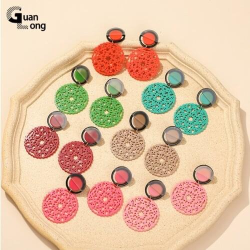 GuanLong New Vintage Multicolor 2021 Korean Exquisite Big Earrings Geometric Handmade Earring For Women Girl Party Gift Jewelry