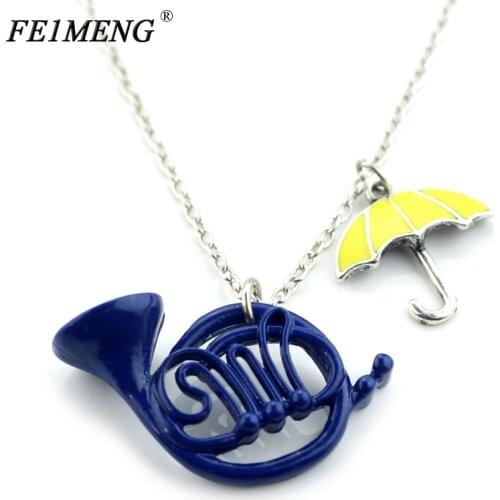 Sitcom TV Series How I met your Mother Necklace HIMYM Romantic Yellow Umbrella Blue French Horn Pendant Necklace For Women