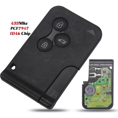 Jingyuqin 3 Button Remote Smart Car Key Fob Shell For Renault Megane Scenic 2003-2008 with Uncut Key Blade 434Mhz ID46 Chip