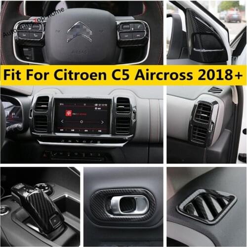 Yimaautotrims Gear Shift Head / Door Handle Bowl / Pillar A Carbon Fiber Look Cover Trim For Citroen C5 Aircross 2018 - 2021