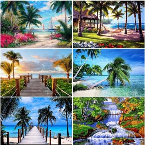 RUOPOTY 60x75cm Frame Painting By Number For Adults Coconut Tree Scenery Picture By Numbers Acrylic Paint On Canvas Home Decor