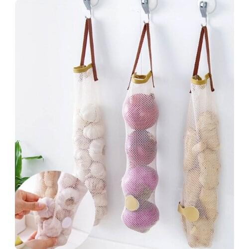 Mesh Vegetable Bags Reusable Portable Kitchen Cotton Mesh Fruits Vegetables Storage Hanging Bag With Drawstring Shopping Bag