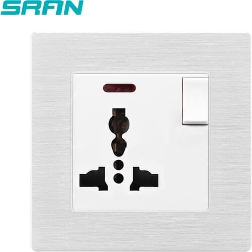SRAN UK standard universal 3 pin multi-function wall power socket with switch white/black/gold Aluminum alloy panel 86mm*86mm