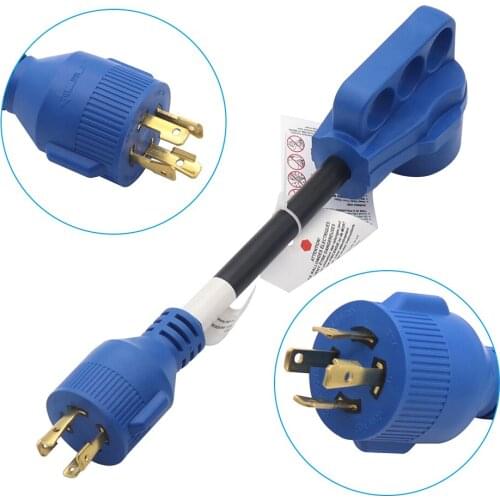Motorhome Dogbone Charging Cable 30Amp 4 Prong Locking Male Plug to 50 Amp Standard Female Converter Cord RV Accessories