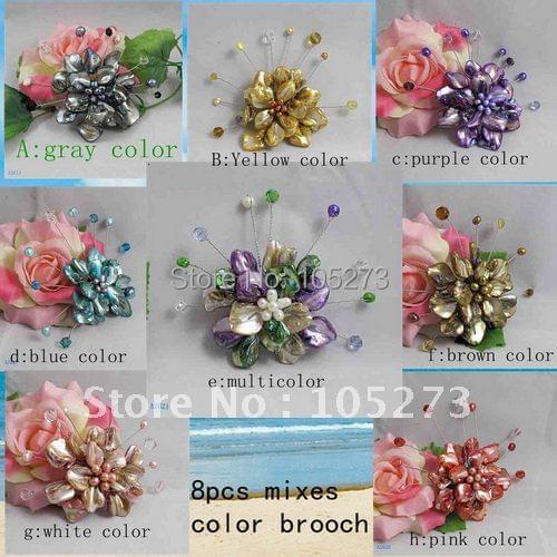 Beautiful!Flower Brooch 8cm Big Round Flower Fashion Womans Jewelry Pearl+Shell+Crystal Wholesale New Free Shipping FN2622