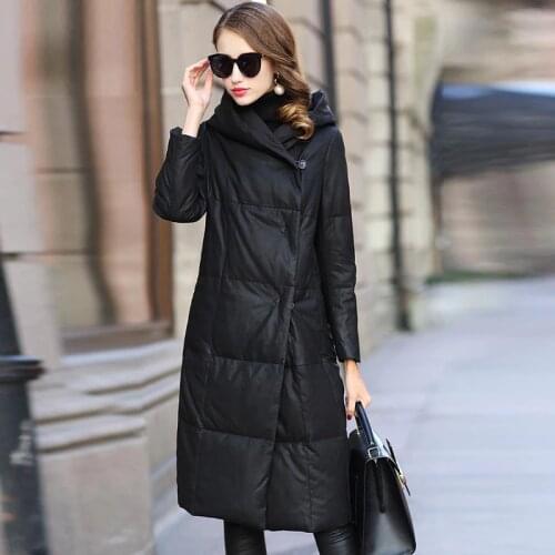 Genuine Leather Jacket Women Sheepskin Leather Duck Down Coat Winter Warm Thick Hooded Parkas Mujer 2020 ZN8576 MF349