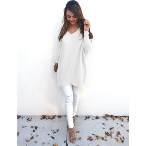 Womens V-neck Sexy Casual Long Sleeve Jumper Female Clothing Solid Colors Sexy Female Pullover Tops Autumn Thin Sweater