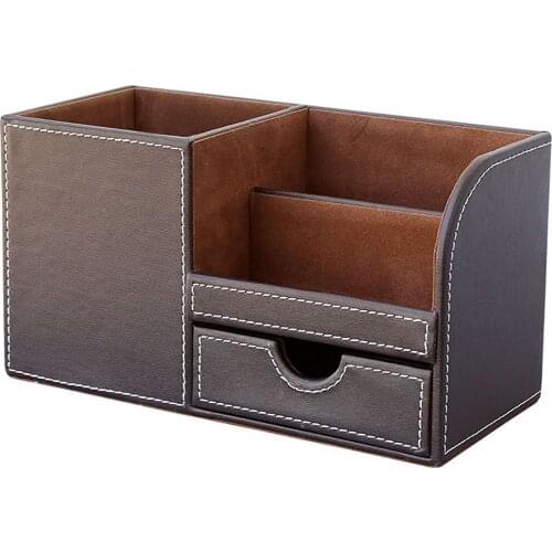 1pcs PU Leather Multi-function Desk Stationery Organizer Storage Box Pen/Pencil,Cell phone, Business Name Cards Remote Control