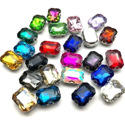 10x14mm Rectangle D shape glass rhinestone crystal sew on 30pcs/lot,handmade with metal claw setting
