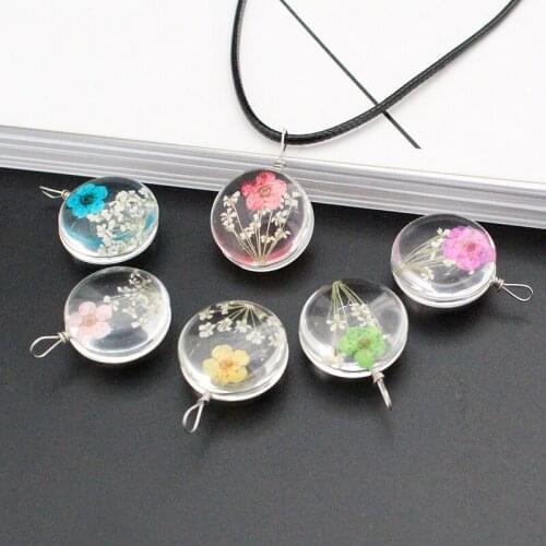 2PCS 20MM Round Pressed Real Flower Necklace,Dried Flowers Pendants,Wire wraped pendants ,Diy Pressed Flower Necklace For women