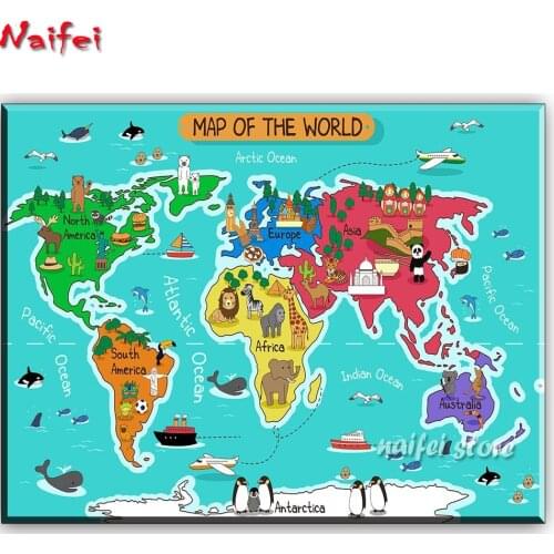 Diamond Painting Full Square Drill animals in the world continent map Diamond Embroidery Home Decor Diamond Mosaic Cross Stitch