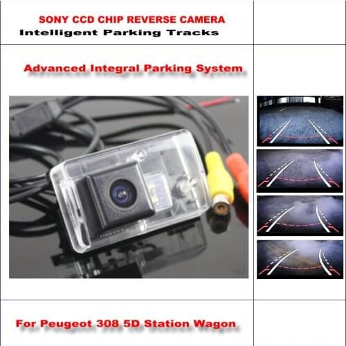 Car Intelligent Parking Tracks Rear View Camera For Peugeot 308 5D Station Wagon Back Reverse Dynamic Trajectory CAM