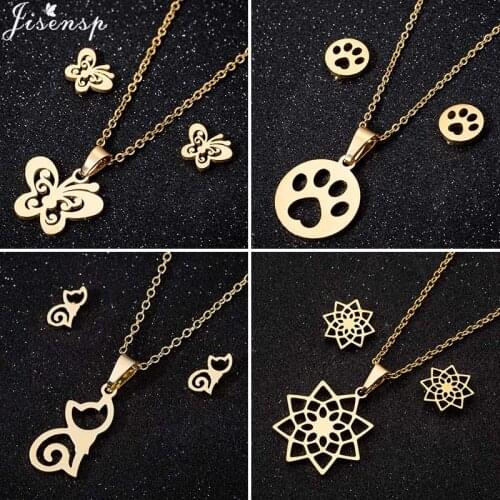 Bohemia Fashion Butterfly Jewelry Sets Small Stainless Steel Earrings Women Kids Fashion Mandala Paw Necklace Hawaii Pendientes