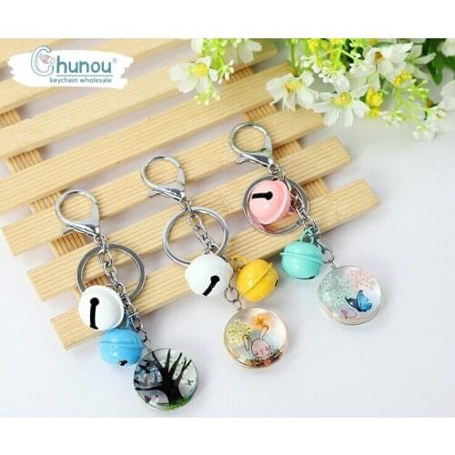Plant Flower Keychain Colored Stone Plant Flower Key chain Cartoon Animal Flower Bell Keychain Accessories Girl Bag Keychain