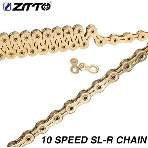 ZTTO MTB 10 speed 10v Golden Bike Chain 10 Speed Bicycle Chains Hollow SLR Gold 10s for Mountain Road Bike K7 parts HG System