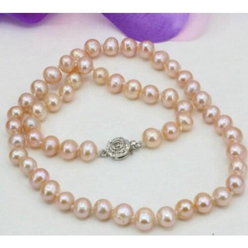 Natural freshwater Pink pearl beads necklace 7-8mm chain clavicle jewelry 20"