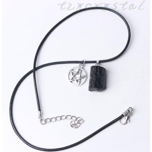 Black Tourmaline Irregular Crystal Pendant Pentagram Energy Necklace