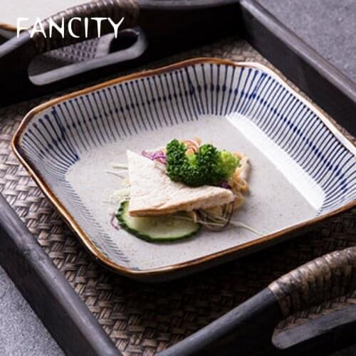 FANCITY Ceramic Square Plate Soup Plate Dish Plate Dessert Plate Dumpling Plate Sushi Plate Fruit Plate Salad Plate Restaurant