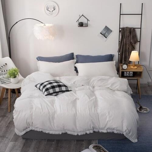 Home Textile Fringed lace Brief Bedding Set Boy Kid Girls Adult single king size Soft Duvet Cover Pillowcase Bed Sheet Queen