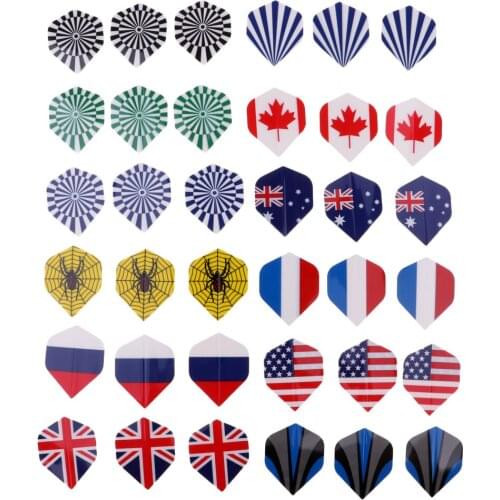MagiDeal 24/27/36pcs Long Life PET Dart Flights Sets National Flag Cool Styles Unique Darts Tails Accessories