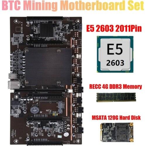 BTC Mining Motherboard X79 H61 5X PCI-E 8X Support 3060 3070 3080 GPU With E5 2603 CPU RECC 4GB DDR3 Memory 120G SSD