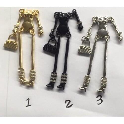 50pcs/lot Cute black white gold doll bodies nude doll with crystal feet of alloy necklace accessories DIY Statements