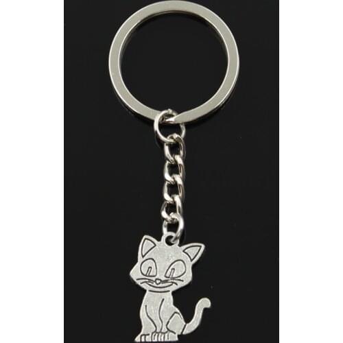 Fashion 30mm Key Ring Metal Key Chain Keychain Jewelry Antique Silver Color Plated Double Sided Cat 24x19mm Pendant