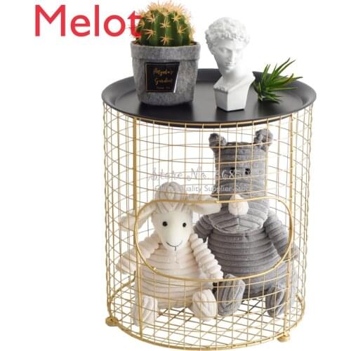 Fashion Nordic Coffee Tables Golden Iron Laundry Basket with Lid Tea Table Metal Room Corner Decoration Toy storage basket