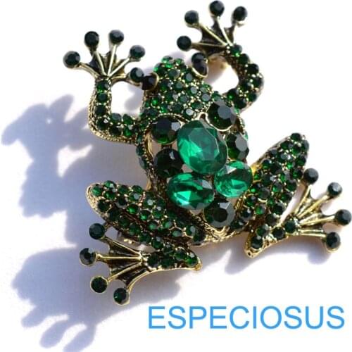 Fashion Jewelry Green Color Frog Rhinestone Brooch Lady Ornaments Anti Gold Color Crystal Breast pin Accessory Over coat Garment